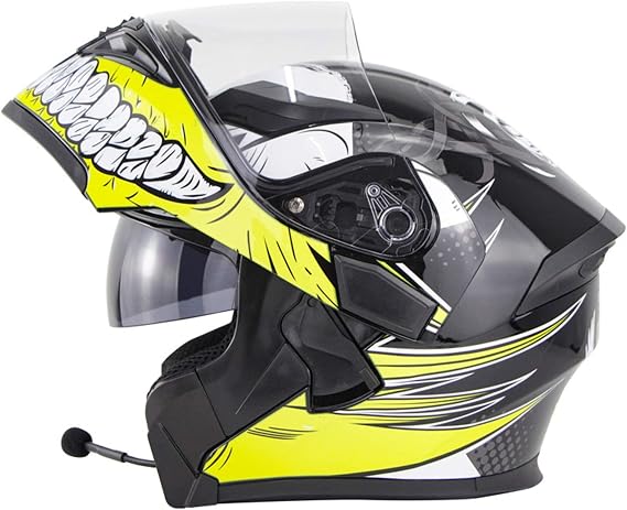 Bluetooth Integrated Motorcycle Modular Flip up Front Helmet Motorbike Crash Helmet with Double Visor DOT/ECE Approved Full Face Flip Up Helmet for Men Women Four Seasons