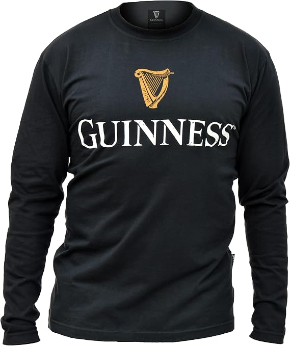 Guinness Official Merchandise Black Trademark Label Long Sleeve Mens Shirt Ireland Shirt | Irish Shirts for Men and Women