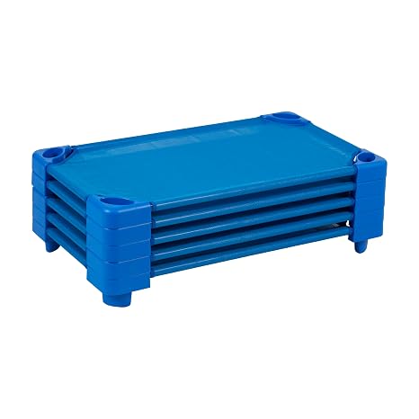 ECR4Kids Stackable Kiddie Cot, Assembled, Toddler Size, 5-Pack, Blue