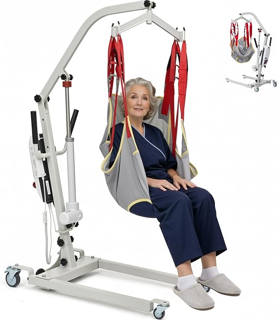 Patient Lift for Home Use with Sling - Portable, Medical Patient Transfer Lift System, Lift Chair Lift Assist for Elderly with Adjustable Base,510lb Weight Capacity,White