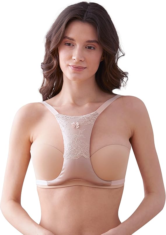 SLEEP & GLOW Pillow Bra Against Wrinkles Natural Silk with French Lace for Sleeping & Breast Support at Night (Pink)