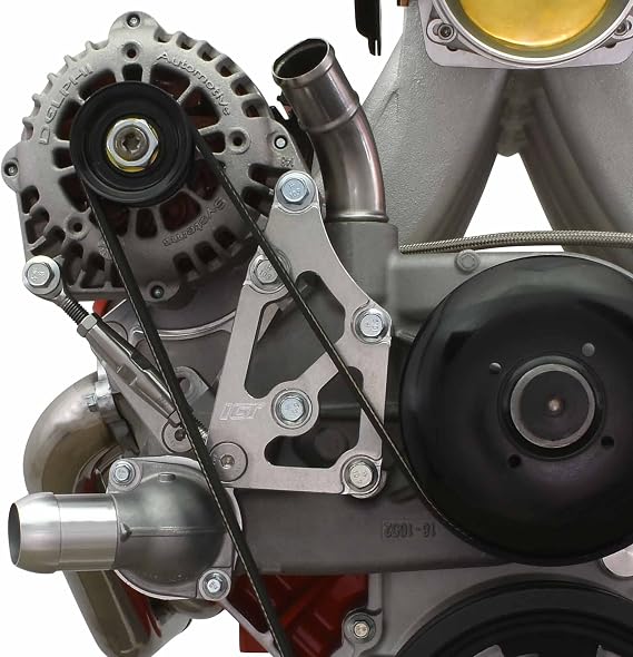 ICT Billet LS Truck Passenger Side Alternator Relocation Bracket w/ Turnbuckle Tensioner Compatible with Gen 3, LS3 Water Pumps Designed & Manufactured in the USA 551799-3