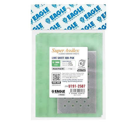 Super Assilex Flexible Sanding Sheets Job-PAK, Lime K-1000, U191-2507, 4 Sheets + 1 M Hand Pad for Half Sheets