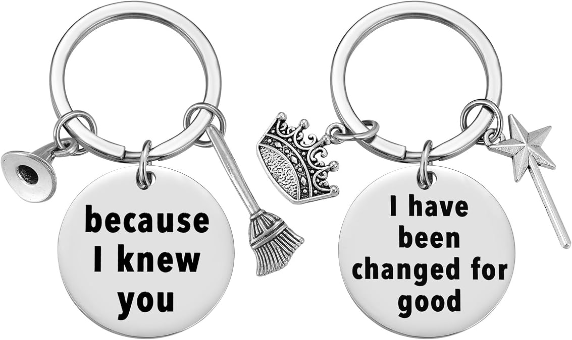 Ralukiia Wicked Inspired BFF Keychain Set for 2, Elphaba and Glinda Best Friend Key Chains, Wicked Key Rings Pair, Oz Friendship Jewelry Gift for Best Friends