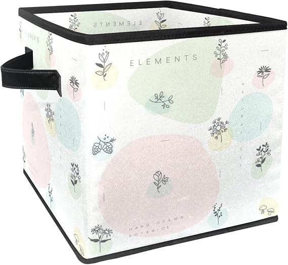 Foldable Storage Box, Fabric Storage Basket, Cube, Organiser, Bins with Handles for Toy, Clothes, Books, Closet, Bedroom, Home - Hand Drawn Botanics