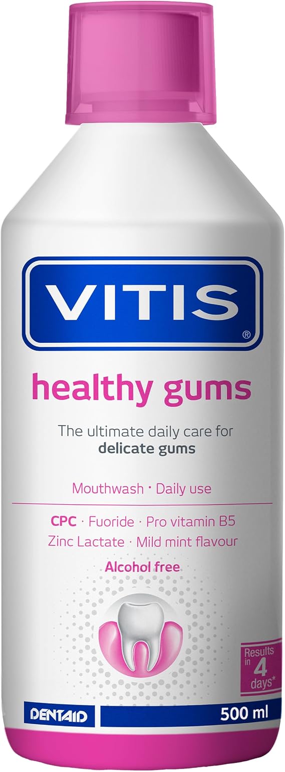 Vitis Gingival Mouthwash Panthenol Cetylpyridinium Chloride Zinc Alcohol-Free 500ml Mint Sensitive Gums