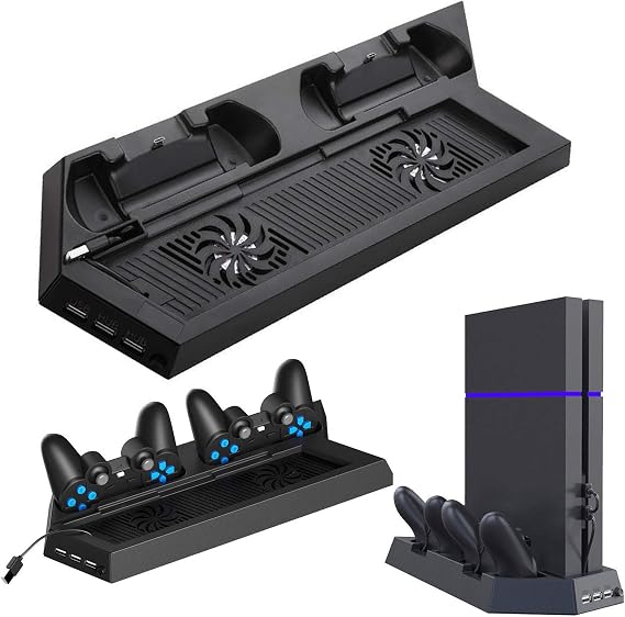 EEEKit Cooling Fan for PS4, PS4 Stand Cooler with Dual Controllers Charging Dock and 2 Fans Cooling Station with USB HUB