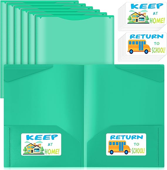 Henoyso 24 Pack Take Home Folders with Clear Front Pocket, Green