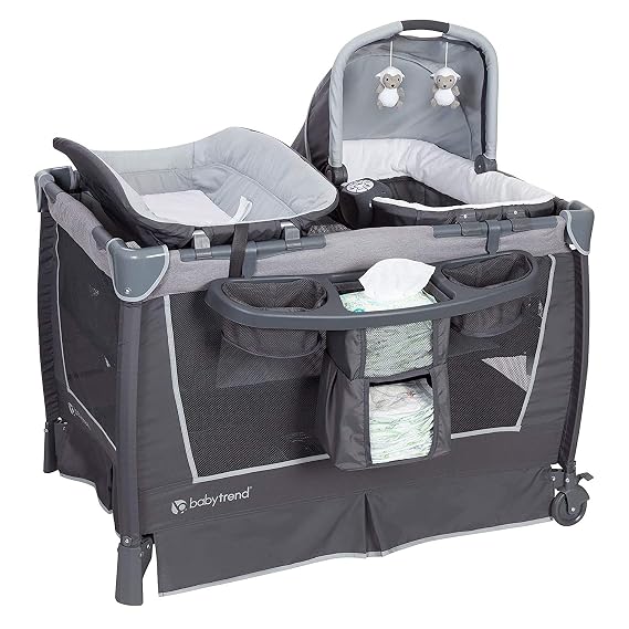 Baby Trend Retreat Nursery Center Playard, Bassinet & Storage, Robin | Portable Playard with Changing Table, Foldable and Convertible Travel Play Crib for Babies and Toddlers