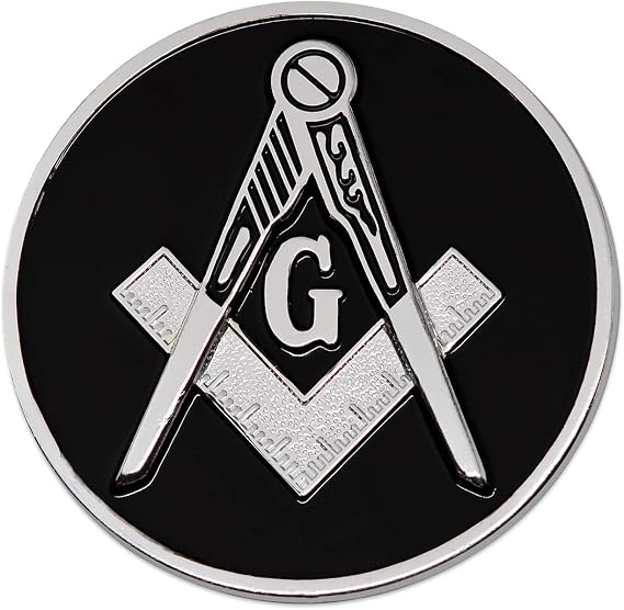 RARE BLACK ALL Metal LARGE 3" Blue Lodge Masonic Motorcycle/Auto Car Emblem...