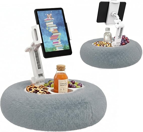 HomeMount Stable Tablet & Kindle Pillow Stand with Snack Tray, Grey