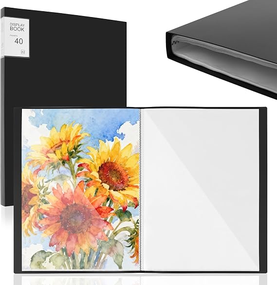 2 Pack A3 Display Book Folder,40 Pocket Book Presentation Portfolio Folder with Clear Plastic Sleeve,Art Portfolio Presentation Folders for Painting Artwork School Office