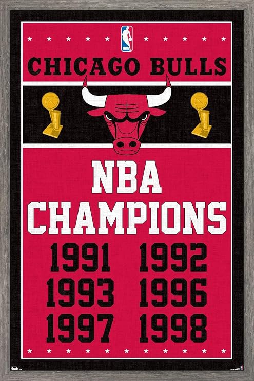 Trends International NBA Chicago Bulls - Champions 13 Wall Poster, 14.725" x 22.375", Barnwood Framed Version