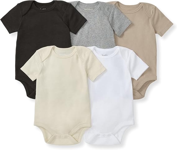 Burt's Bees Baby Unisex Bodysuits, Short Sleeve Organic Sleepwear, 5-Pack
