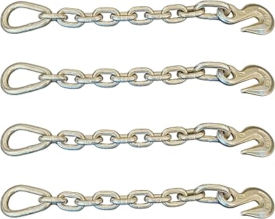 Mega Cargo Control 18.5 Grade 70 Chain Extension with Forged Grab Hook and Pear Link - 4 Pack
