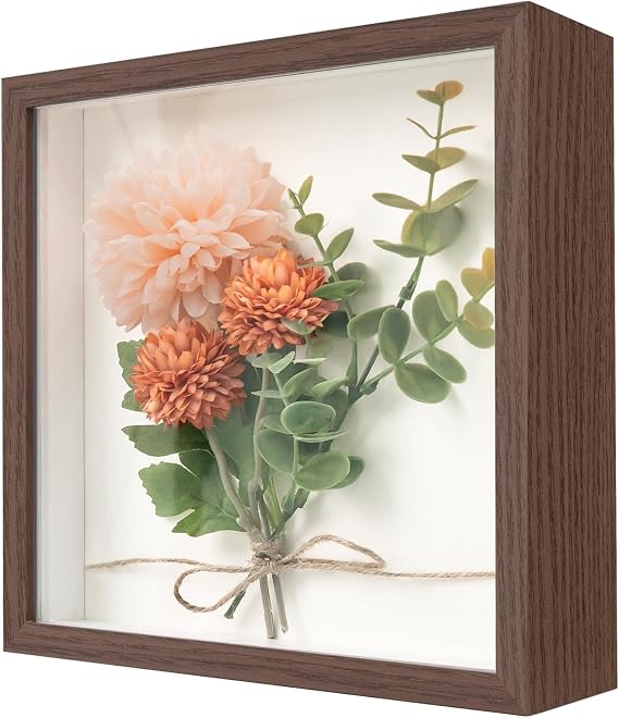 WISYOK 3D Shadow Box Frame, 8"×8", 3cm Deep, Wooden, Acrylic Panel, Walnut