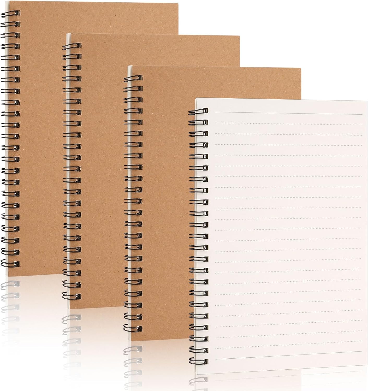 Tikplus A5 Lined Notebook, 4 Pack, 60 Sheets120 Pages, Lined Paper Spiral Notebook A5, DIY Kraftpaper Cover Wirebound Notebooks, Journal, Diary, Writing Pad, Drawing Pad For Office And School