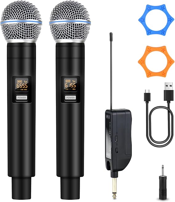 Wireless Karaoke Microphone, Dual Wireless Microphone 2.4G 492 ft Range, Handheld Microphone Wireless Set, Microphone for Karaoke Machine, PA Speaker, Mixer, Microphone for Singing