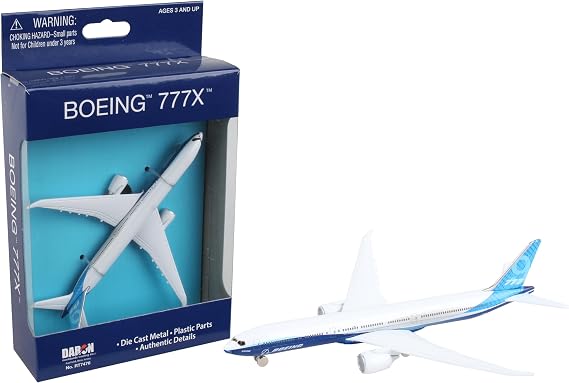 Boeing 777X Commercial Aircraft Corporate Livery White and Blue Diecast Model Airplane by Daron