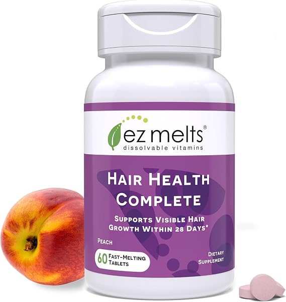 EZ Melts Hair Health Complete - Hair Supplement to Support Strength & Growth - Includes AnaGain Nu, Biotin, Apigenin, Bambo Silica & More - 60 Sublingual Tablets (30 Servings)