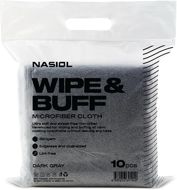 Nasiol Wipe&Buff Mikrofiber Seramik Kaplama Uygulama Bezi 10'lu Paket, Tüy Bırakmaz Detailing Bezi, Çift Taraflı Araç İçi Bakım,Temizlik Bez