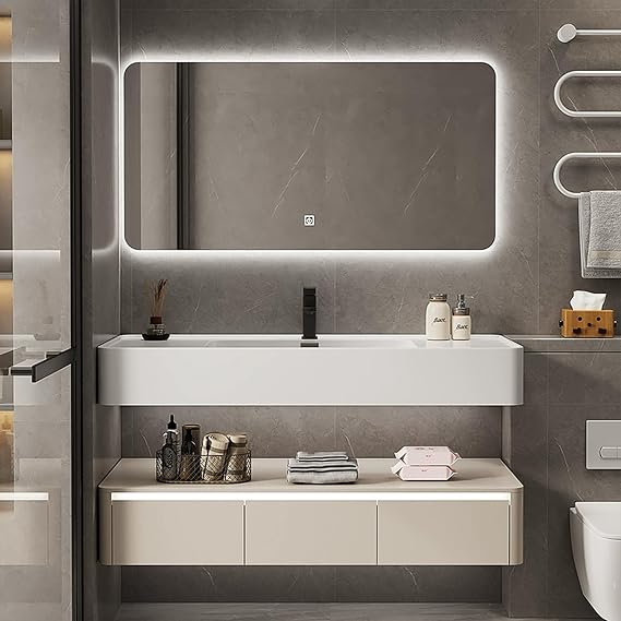 40IN White Bathroom Vanity with Single Sink - Intelligent Demisting Mirror & Large Storage Space | Modern Wall Mounted Bathroom Vanity