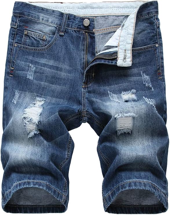 Lavnis Men's Denim Shorts Classic Fit Ripped Short Jeans