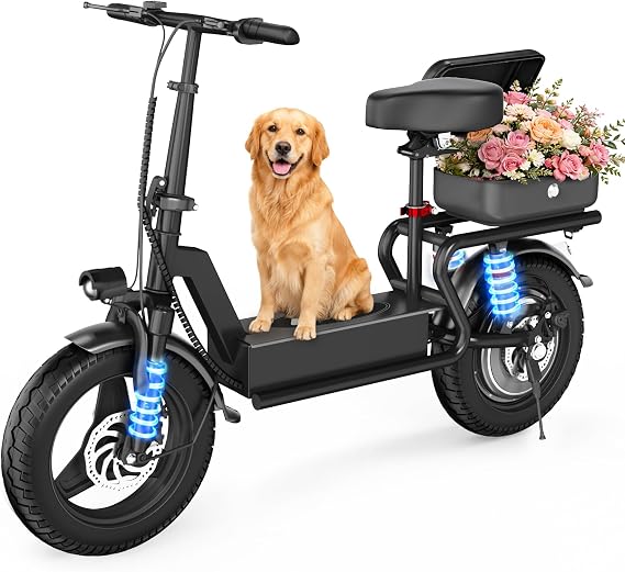 Electric Scooter with Seat for Adults, 1000W Peak Motor, Up to 25 MPH 35 Miles, Multiple Suspension, Bright Light, Sturdy Scooter Frame, 14" x 2.125" Tires, Provides Comfortable and Safe Ride