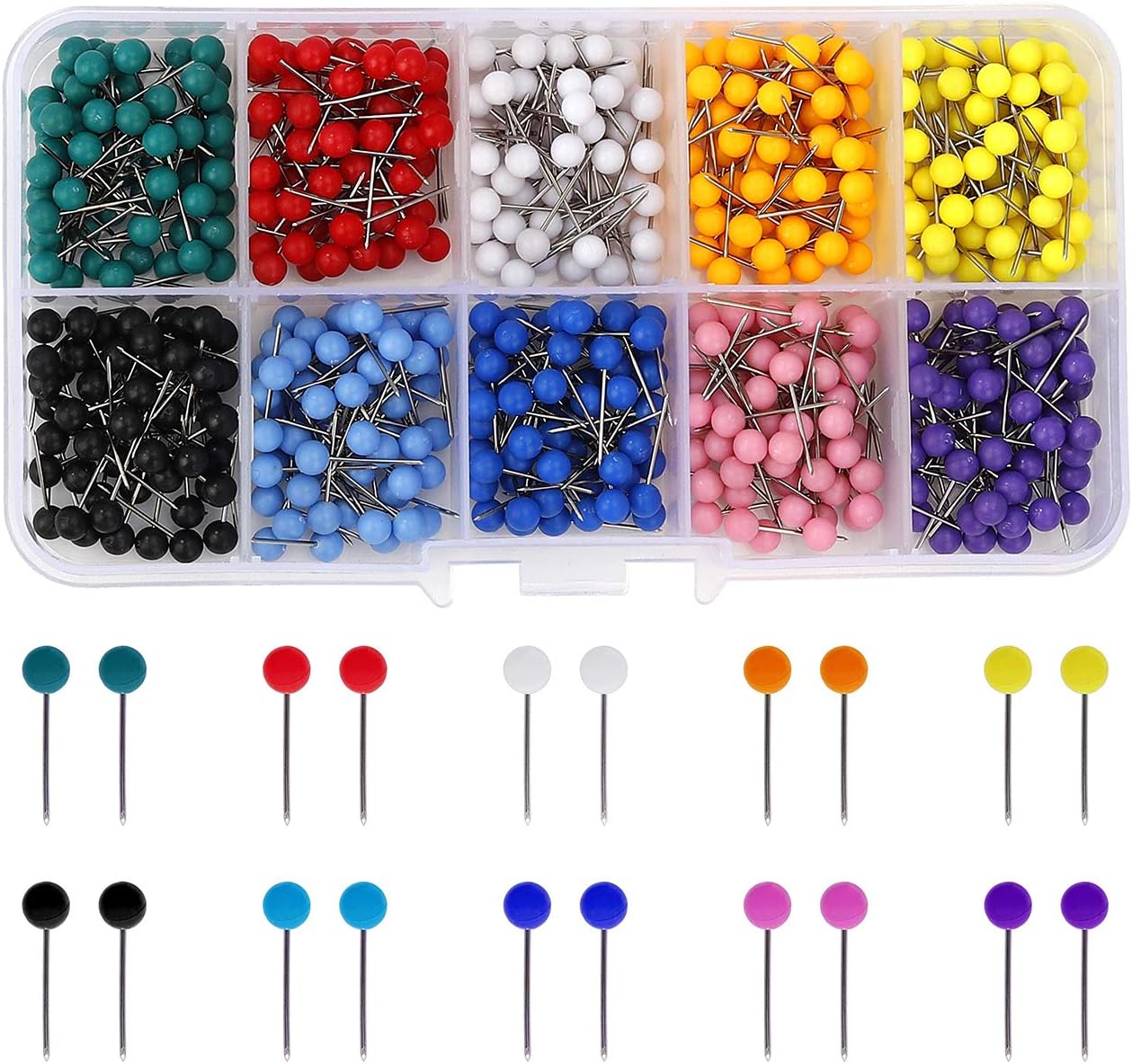 Map Push Pins Decorative Map Tacks with Plastic Round Heads and Steel Needle Points Thumbtacks for Cork Notice Board 18 Inch 10 Colors 600 Pieces