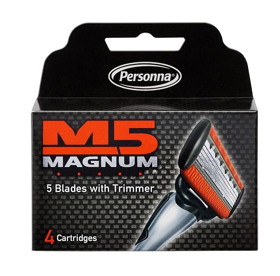 M5 Magnum Razor Blades with trimmer - 4 replacement cartridges per pack