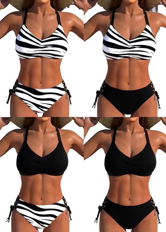 ROSEWE Reversible Womens Bikini Sets 2 Piece Tie Back Bathing Suits