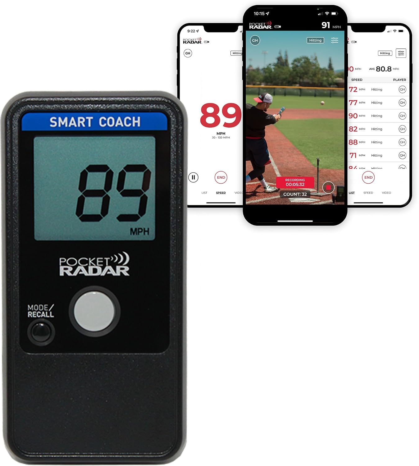 Pocket Radar Smart Coach Speed Gun for Baseball, Hockey, Softball - Accurate Pitching & Sports Speed Measurement, Portable Baseball Radar Gun Compatible with Pocket Radar App iOSAndroid