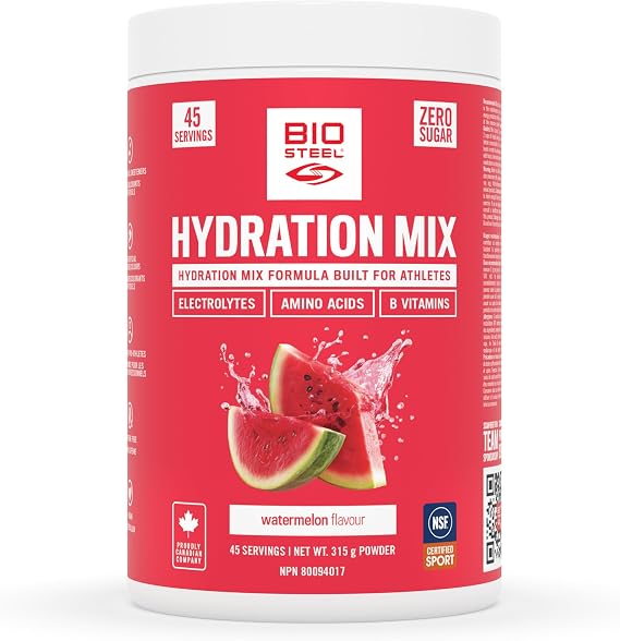 BioSteel Zero Sugar Hydration Mix, Great Tasting Hydration with 5 Essential Electrolytes, Watermelon, 45 Servings per Tub