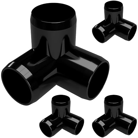1-1/4" 3-Way Elbow Furniture Grade PVC Fitting in Black, Made in USA, UV-Resistant, Impact-Proof, 1.660" Actual Socket Diameter (Pack of 4)