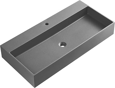 Serene Valley Bathroom Sink, Wall-Mount Install or On Countertop, 40 with Single Faucet Hole, Premium Granite Material in Matte Gray