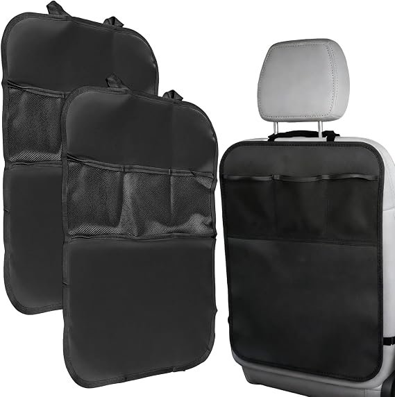 2 pcs Waterproof Oxford Fabric Car Seat Protectors with 3 Mesh Pockets Back Seat Kick Mat for Kids Universal Anti-Dirty Seat Cover Dirt & Damage Prevention Car Essentials Storage Easy to Clean