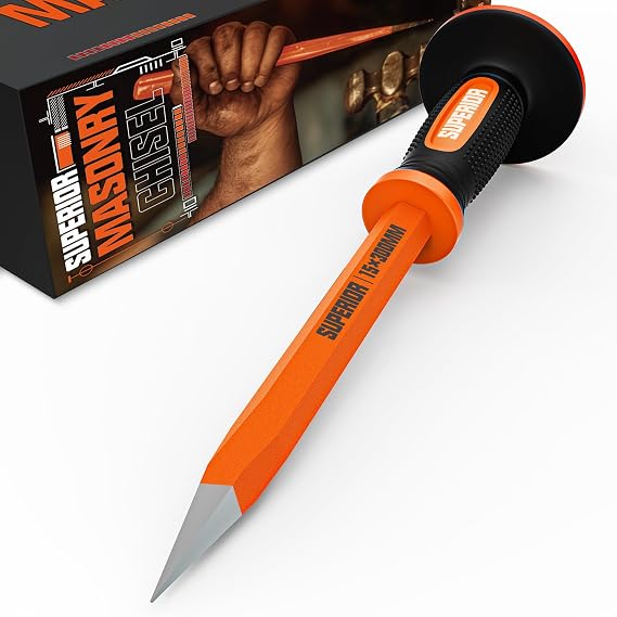 Heavy Duty Masonry Chisel, 12 Inch Point Chisel with Hand Protection Concrete Chisel Tools, for Demolition, Mason, Carving, Concrete
