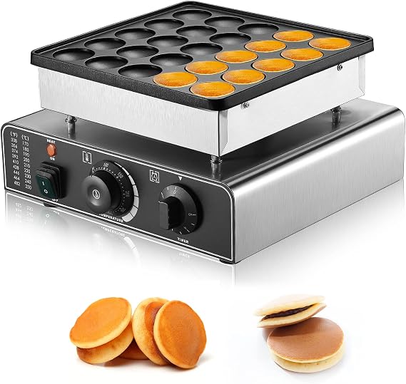 Mini Dutch Pancakes Maker Machine, 25Pcs 850W Commercial Electric Waffle Machine Non-stick Dorayaki Maker 1.77" Diameter Mini Pancakes Maker with 50-300C Temperature Timer Separate Control