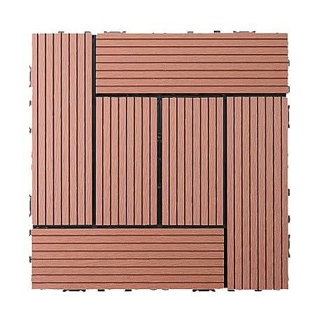 Composite Decking Tiles Boards, Outdoor Wood Interlocking Deck Tiles Pack Of 8 Multicolor 30x30x2cm(S-Brick)