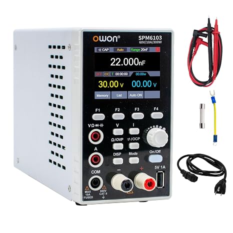 OWON SPM6103 2 in 1 Power & Multimeter (0-60V, 0-10A) DC Variable Power Supply with 2.8 inch LED, USB Interface Support SCPI, 4 1/2 Digital Multimeter