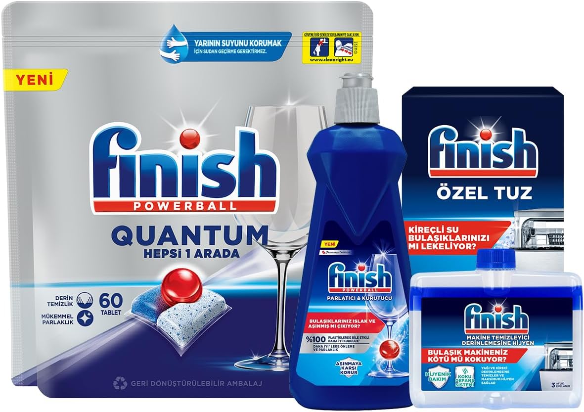 Finish Quantum 60 Capsule Dishwasher Detergent Tablet  Cleaning and Care Set