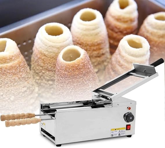 Ice Cream Cone Maker, 1500W Stainless Steel Egg Cone Baker, Chimney Cake Oven, Roll Bread Oven Electric Round Hollow Chimney (Color : 110V)