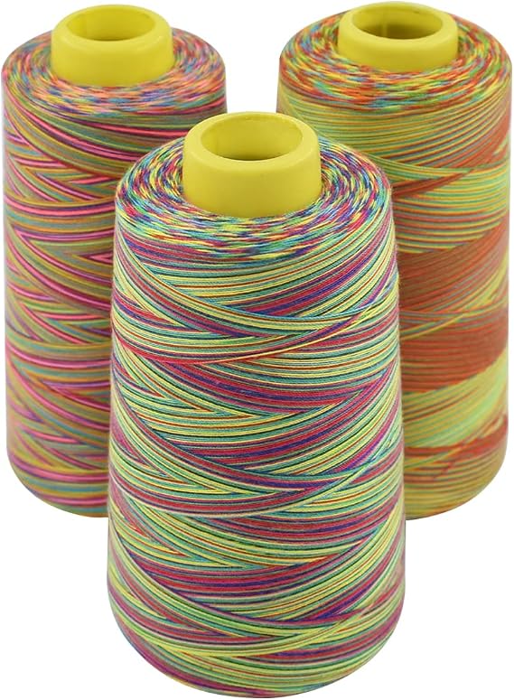 Rainbow Variegated Polyester Sewing Machine Thread - All-Purpose 3 Cones of 3000 Yards Each for Sewing, Quilting, Overlock, Embroidery & Hand Embroidery