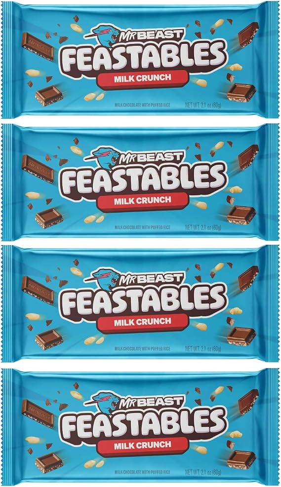 Mr Beast Feastable Chocolate Bundle - x4 60g Mr Beast Feastable Crunch Chocolate Bars
