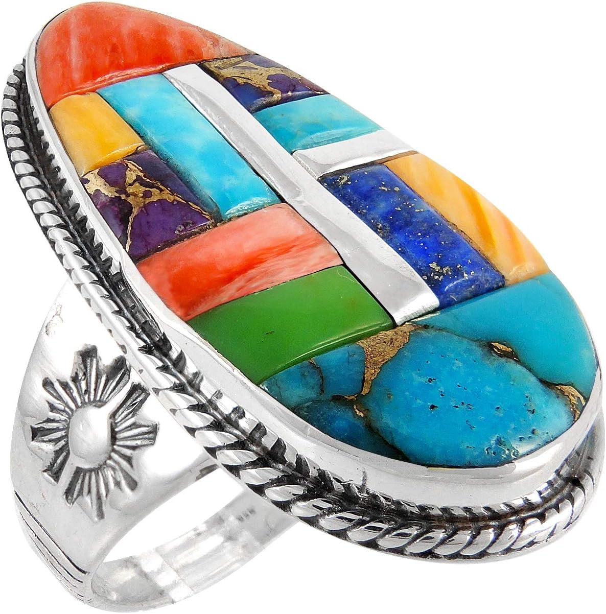 Sterling Silver Genuine Gemstones & Turquoise Ring (SELECT color)