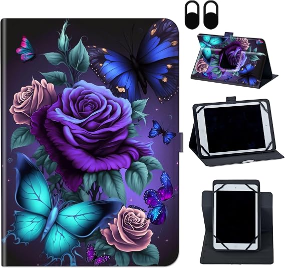 Case for TECLAST T40 Plus / T40 Pro 10.4 inch Android 11 Tablet,360 Degree Rotating Case Protective Cover,Blue Pink Roses Butterfly