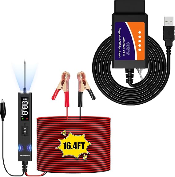 ELM327 OBD2 USB Adapter for Windows + Power Circuit Probe Tester