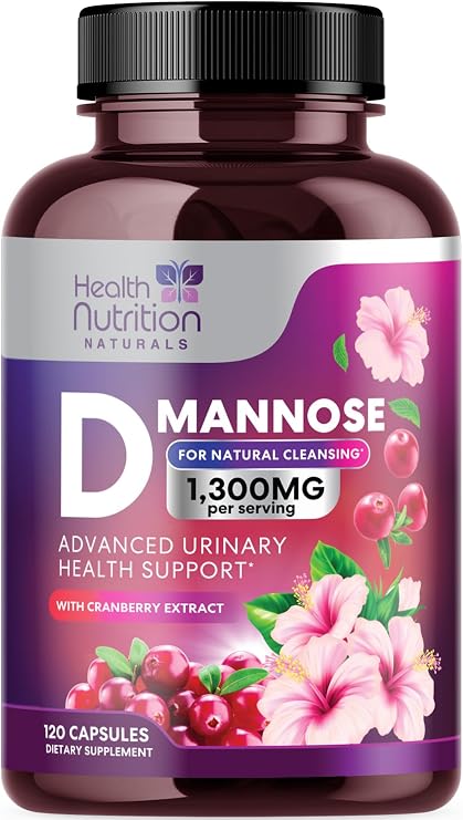 D-Mannose Supplement - 1,300mg Organic D Mannose Per Serving with Organic Cranberry Extract - Fast-Acting, Natural Urinary & Bladder Support for Women & Men Flush & Cleanse Impurities 120 Capsules