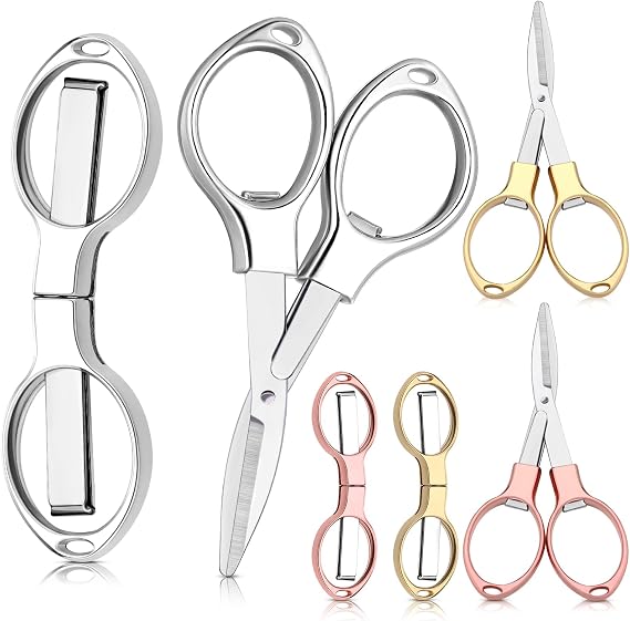 Tatuo 6 Pcs Folding Scissors Portable Travel Pocket Scissors Mini Badge Reel Shear Small Stainless Steel Sharp Retractable Cutter for Nurse Accessories Crafts Sewing Home Office