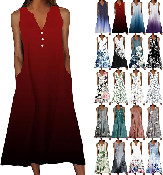 Beach Sundresses for Women 2026 Vacation Casual Plus Size Midi Sun Dress Loose Flowy Summer Boho Long Dresses Trendy